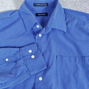 Nautica Shirt Men's Blue on Blue Pinstripe Size 17 36-37 Long Sleeve